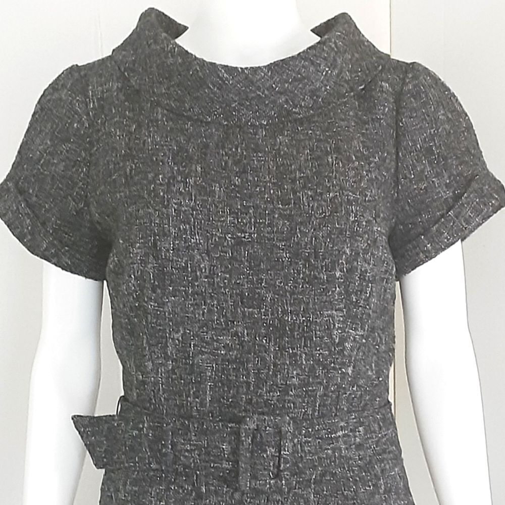 BANANA REPUBLIC Career Gray Tweed Belted Cuff Sleeve Pockets Dress Sz 10 - Picture 5 of 13